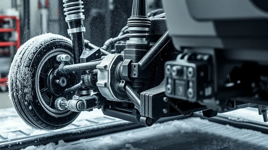 Detailed view of a car suspension and chassis parts being cl