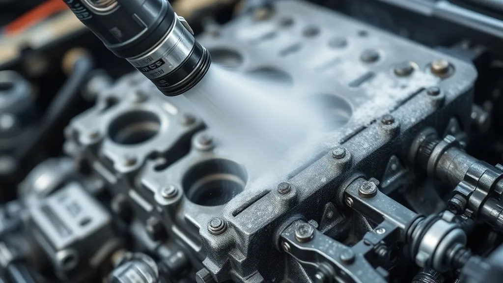Close-up of a high-tech industrial dry ice blasting nozzle c