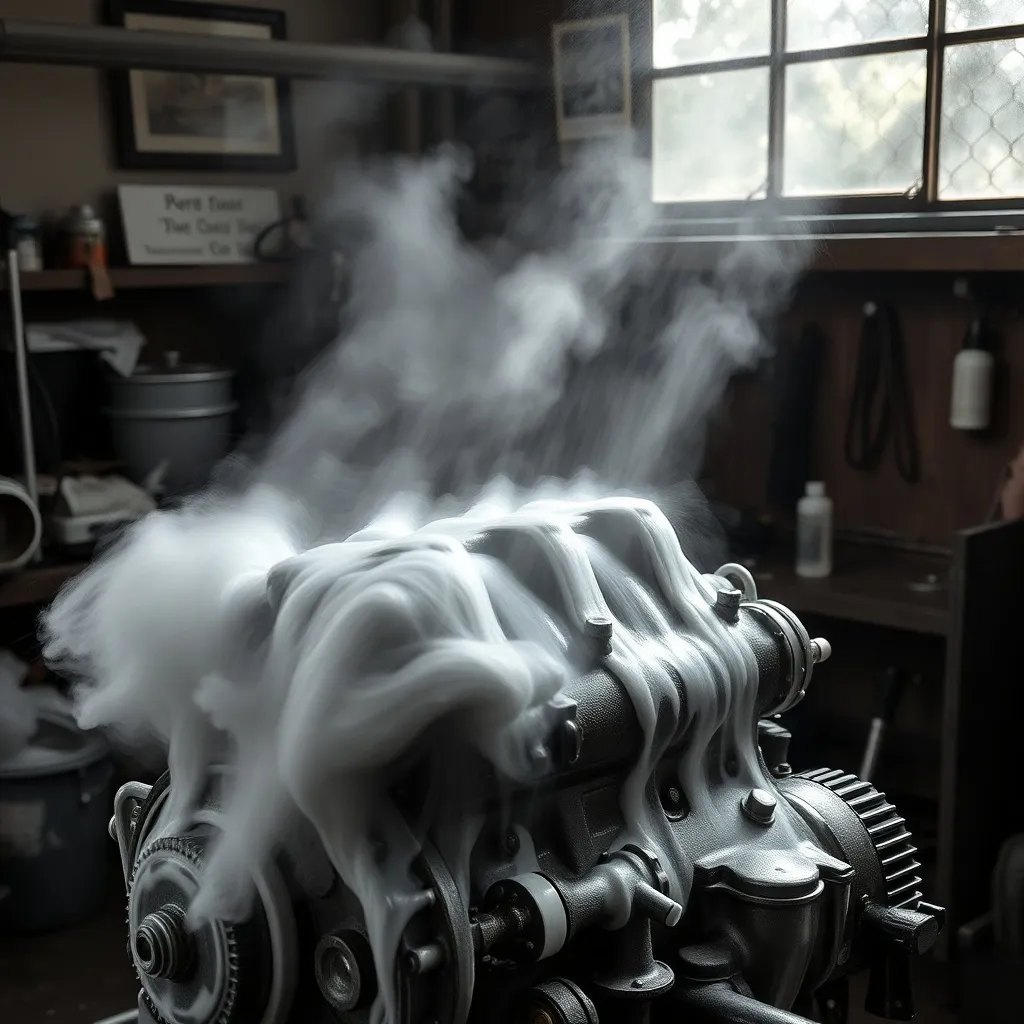 A vintage car engine being cleaned with traditional water pr
