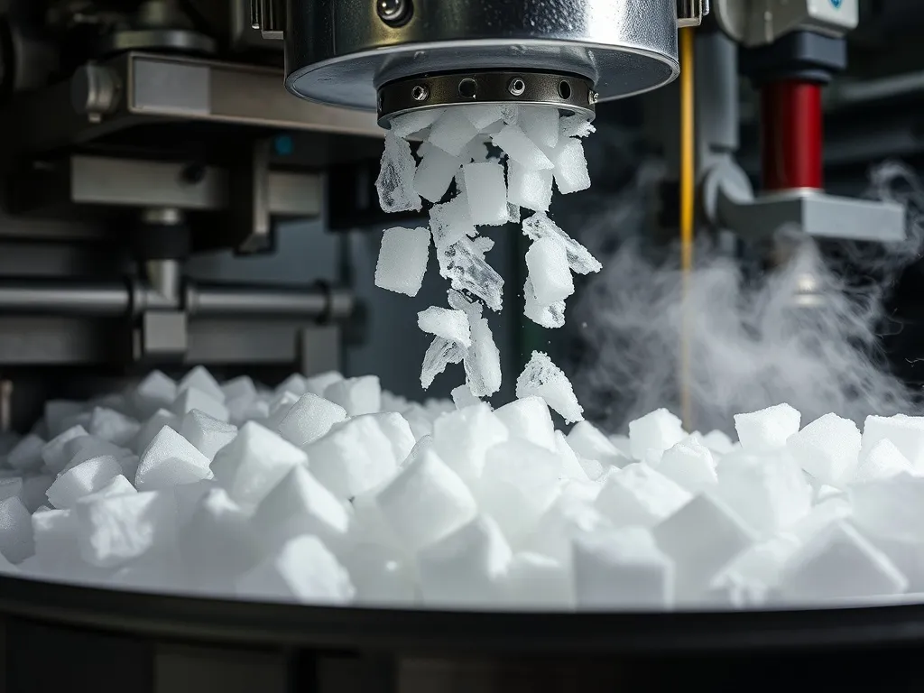 Industrial dry ice pellets production machine, close up of w